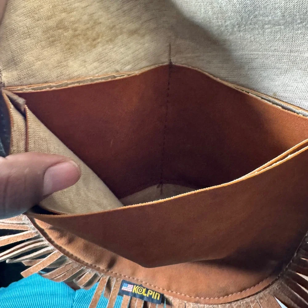 Vintage Kolpin Suede Leather Fringe Purse‎ Bag Western Boho Festival Style